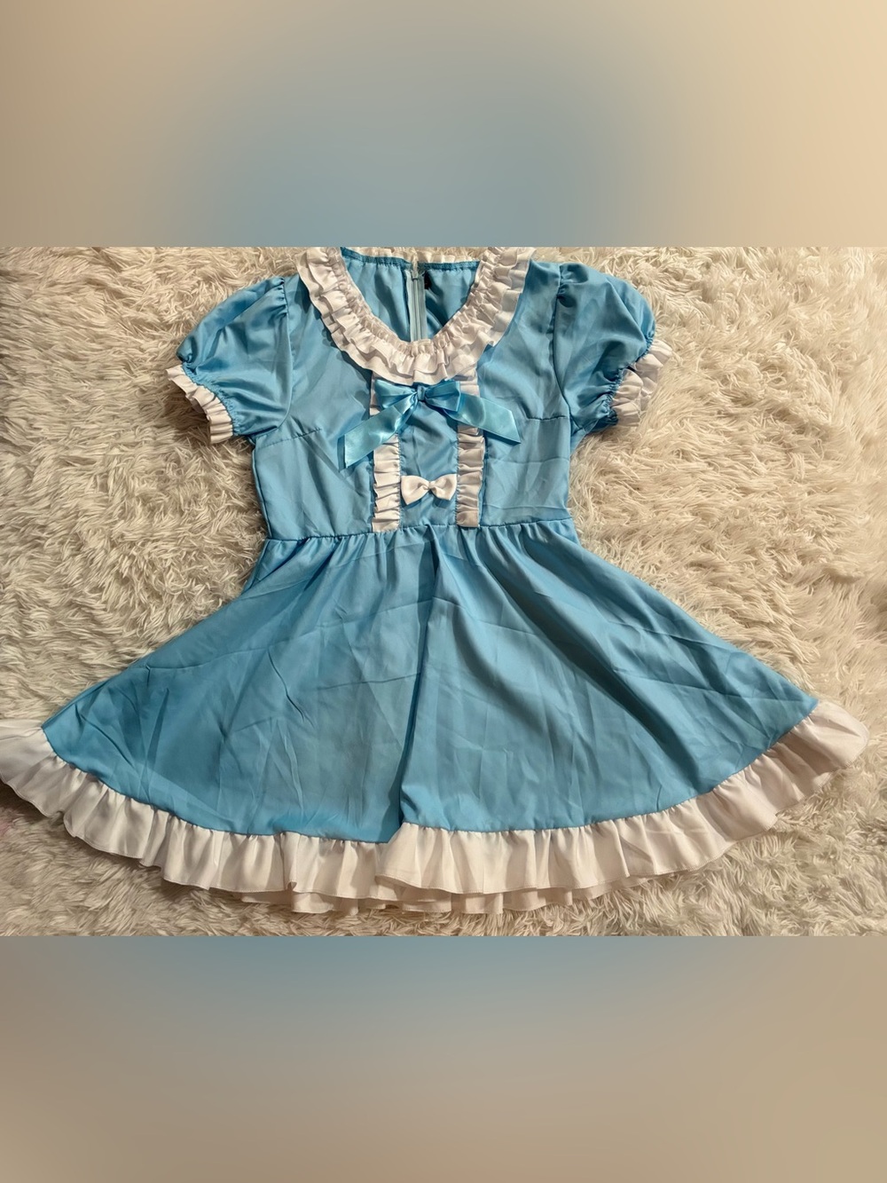 Sweet Lolita Kawaii Dollcore Alice In Wonderland Cosplay Ruffle Bow Dress Blue L